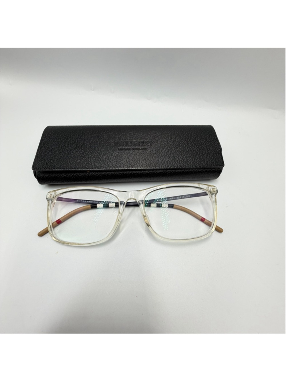 Women's Burberry Prescription Clear Frame Glasses Signature Plaid Sides Case
